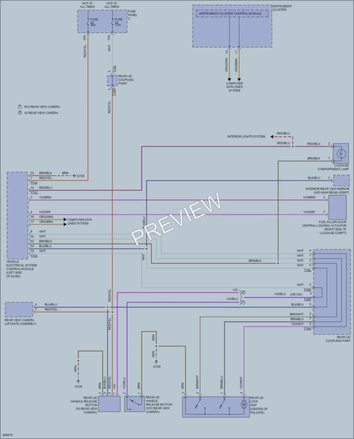 2015 Volkswagen eGolf Trunk Tailgate Fuel Door wiring diagram preview