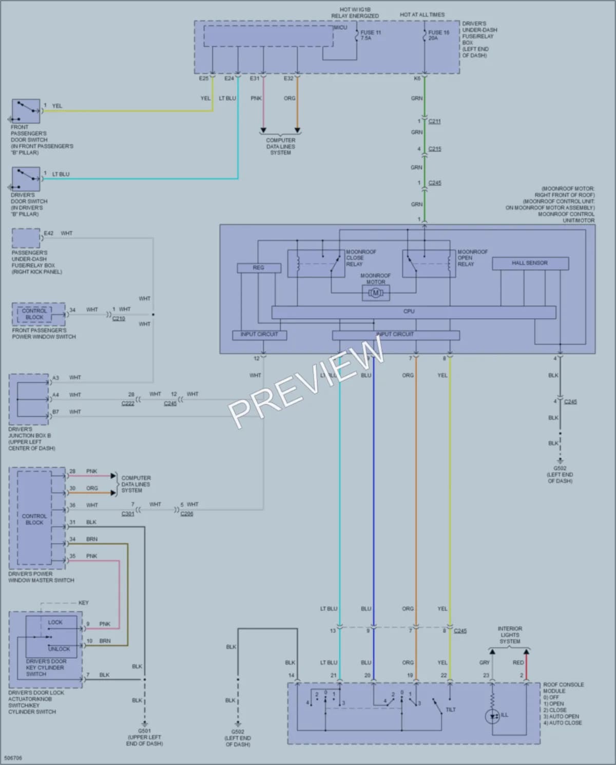 2016 Acura MDX Power Top Sunroof wiring diagram preview