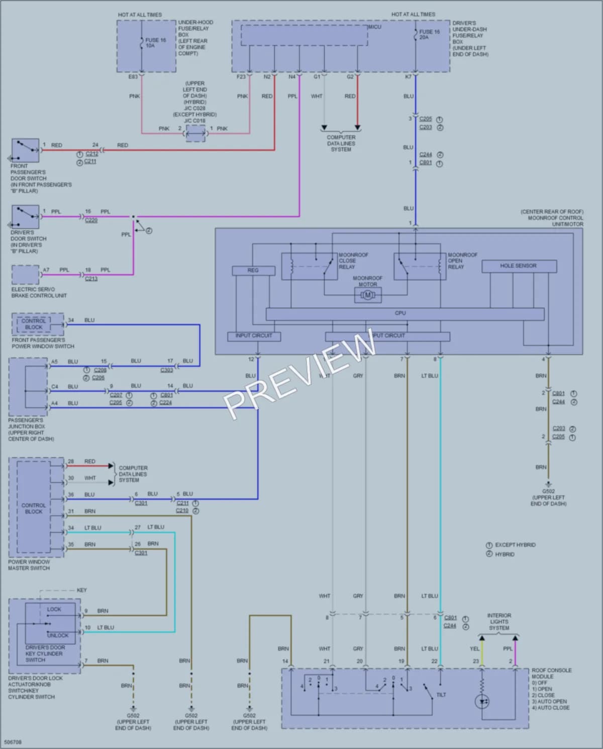 2016 Acura RLXSportHybrid Power Top Sunroof wiring diagram preview