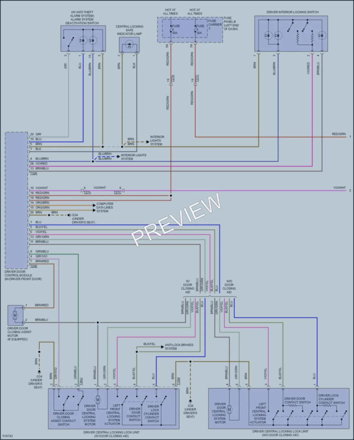 2016 Audi A7 Power Door Locks wiring diagram preview
