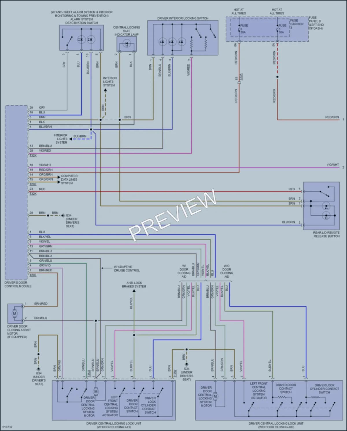 2016 Audi S6 Power Door Locks wiring diagram preview