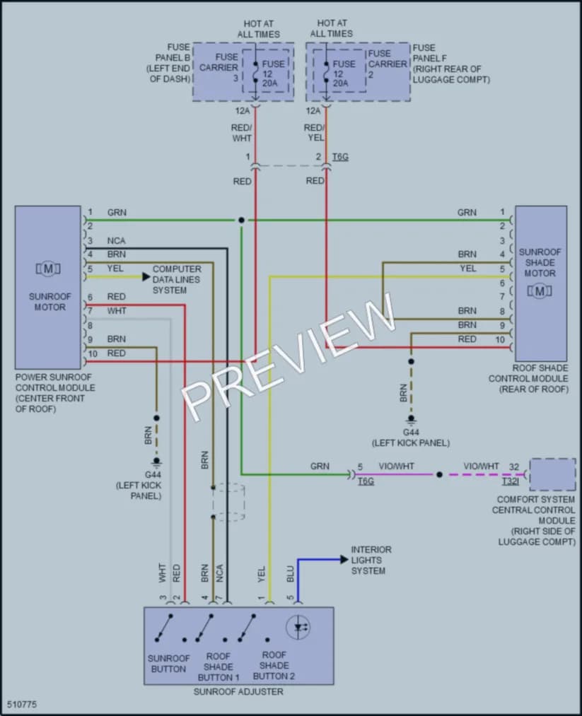 2016 Audi S7 Power Top Sunroof wiring diagram preview