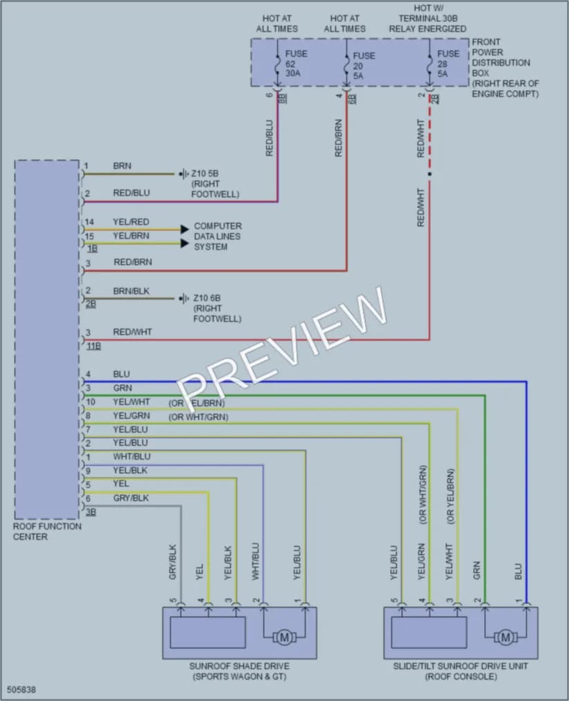 2016 BMW 328i Power Top Sunroof wiring diagram preview