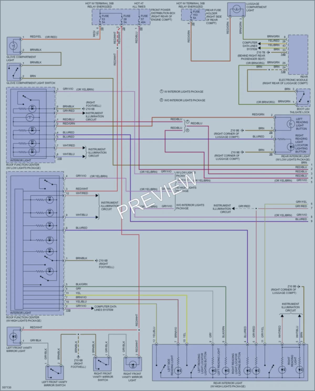 2016 BMW 330e Interior Lights wiring diagram preview