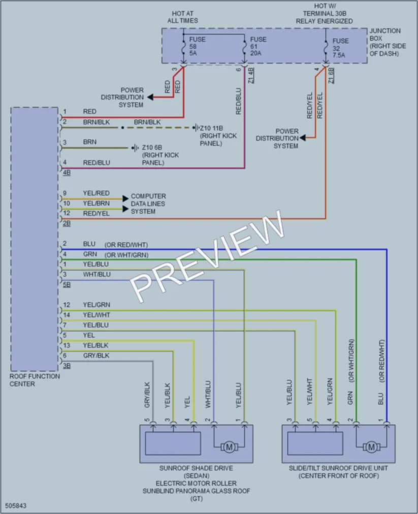 2016 BMW 535iGranTurismo Power Top Sunroof wiring diagram preview