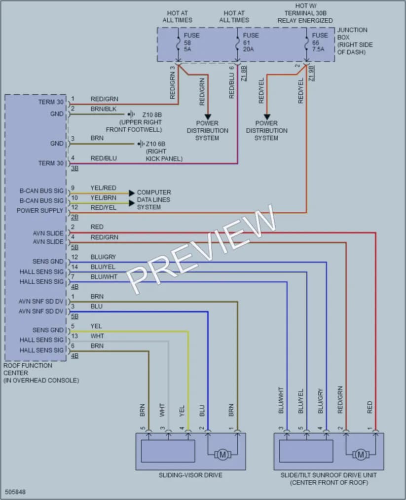 2016 BMW X4 Power Top Sunroof wiring diagram preview