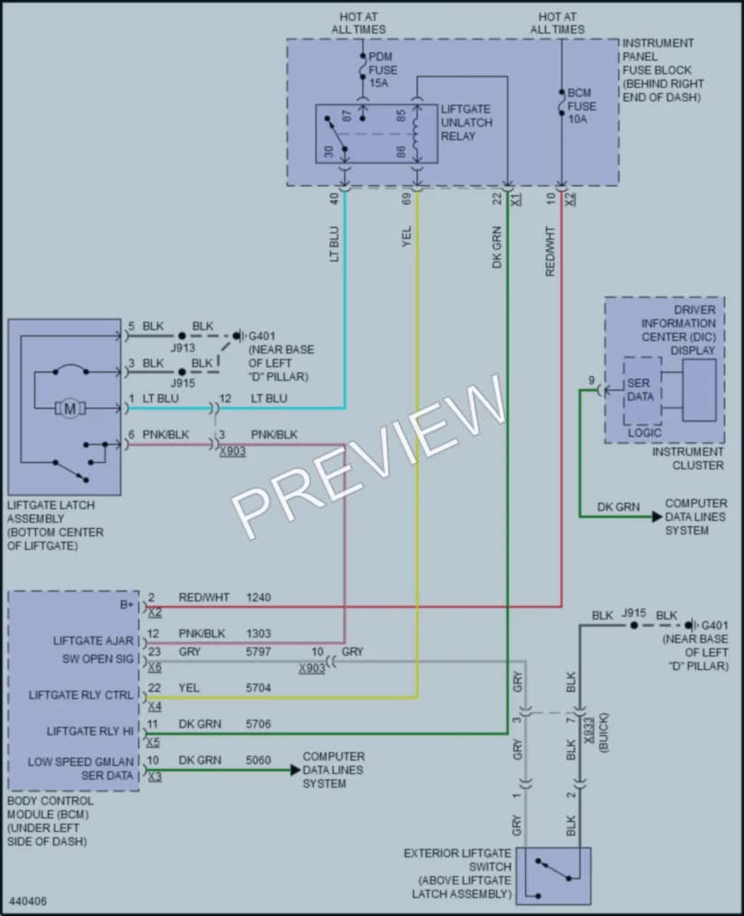 2016 Buick Enclave Trunk Tailgate Fuel Door wiring diagram preview