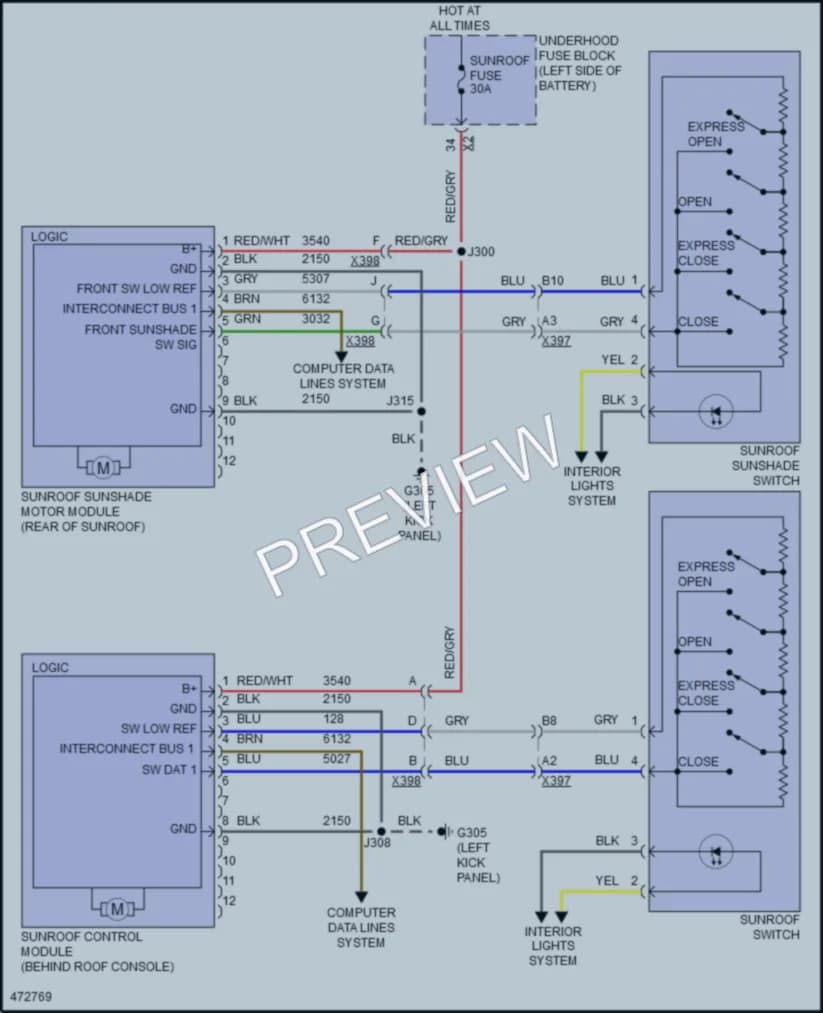 2016 Buick LaCrosse Power Top Sunroof wiring diagram preview