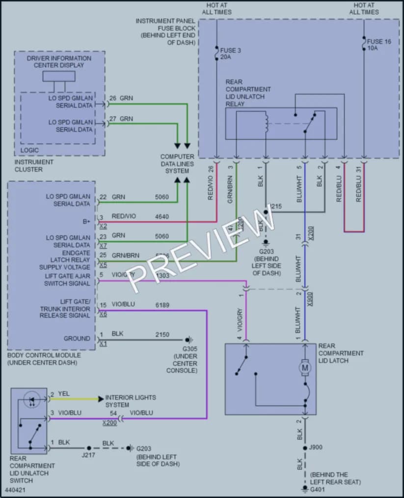 2016 Buick Verano Trunk Tailgate Fuel Door wiring diagram preview