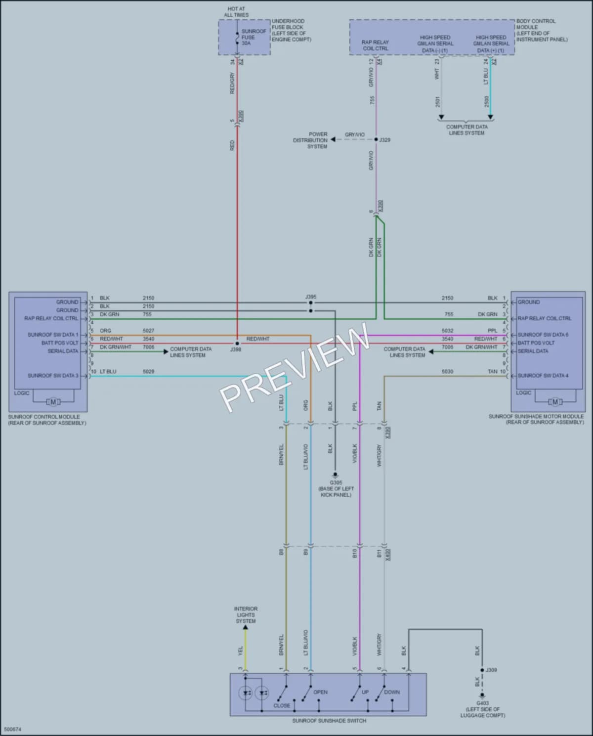 2016 Cadillac XTS Power Top Sunroof wiring diagram preview