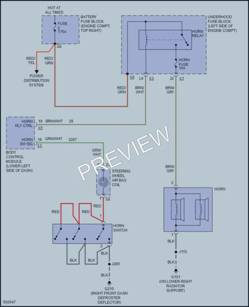 2016 Chevrolet 1500Silverado Horn wiring diagram preview