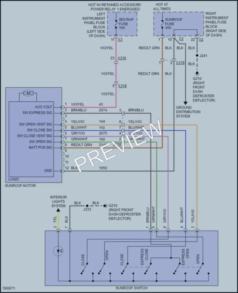 2016 Chevrolet 1500Silverado Power Top Sunroof wiring diagram preview