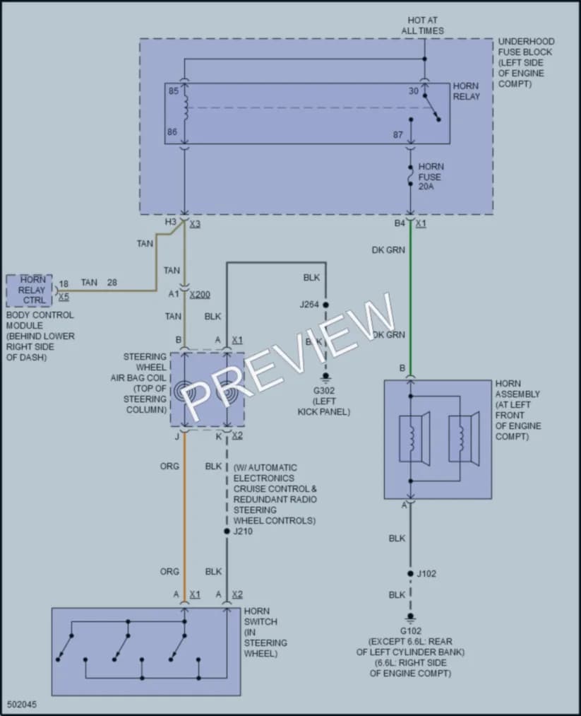 2016 Chevrolet 2500Express Horn wiring diagram preview