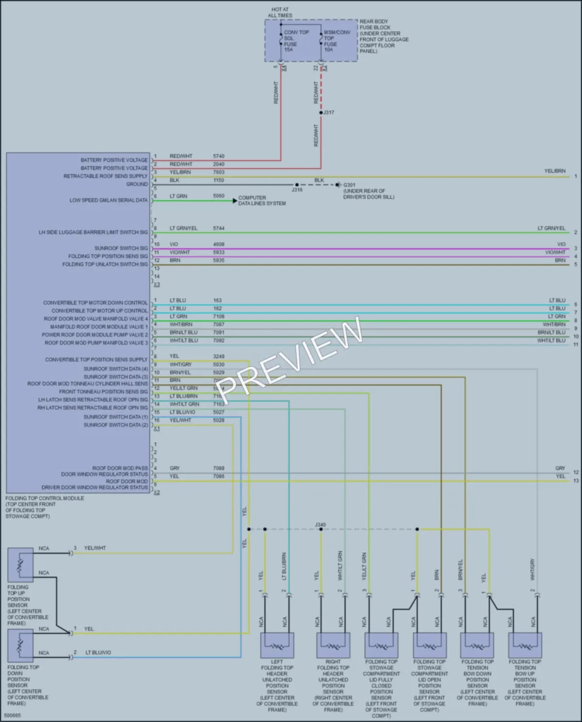 2016 Chevrolet CorvetteStingray Power Top Sunroof wiring diagram preview