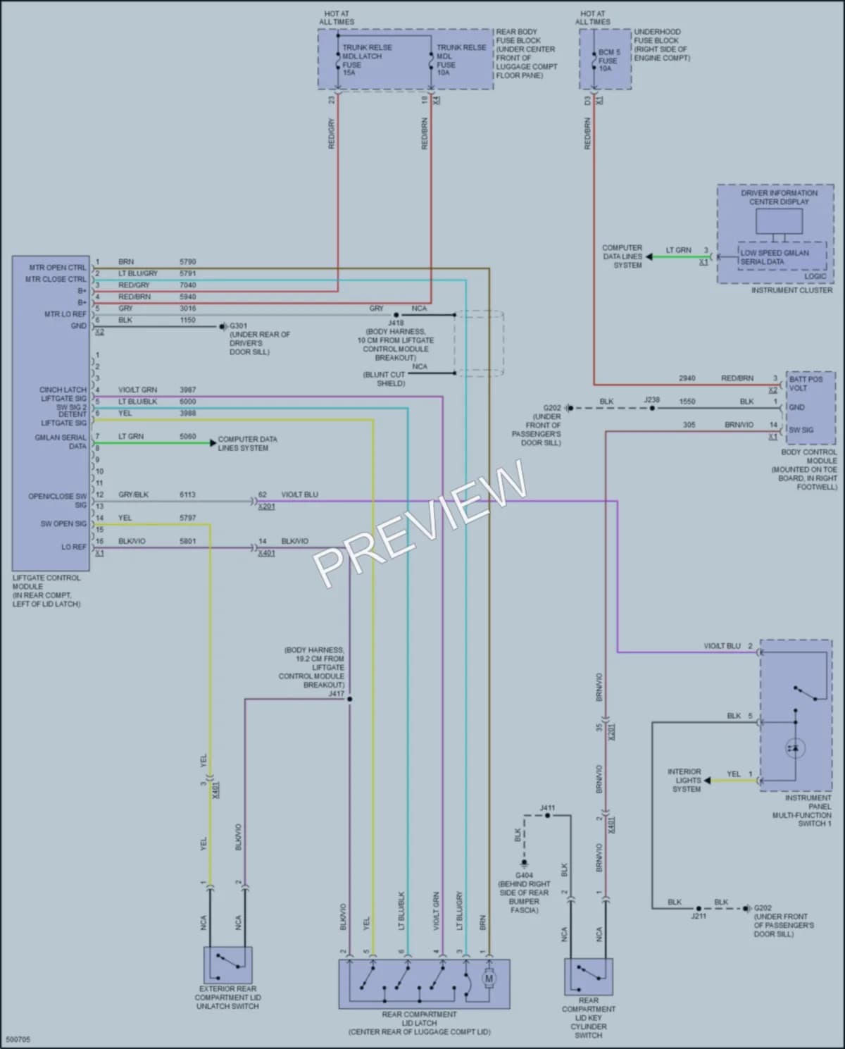 2016 Chevrolet CorvetteStingray Trunk Tailgate Fuel Door wiring diagram preview