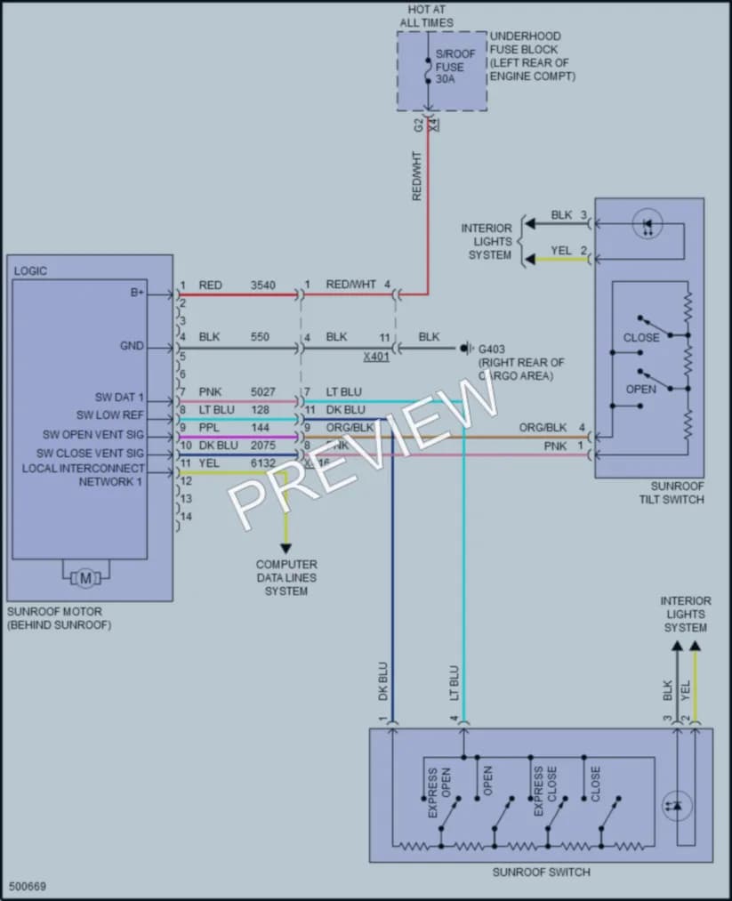 2016 Chevrolet Equinox Power Top Sunroof wiring diagram preview