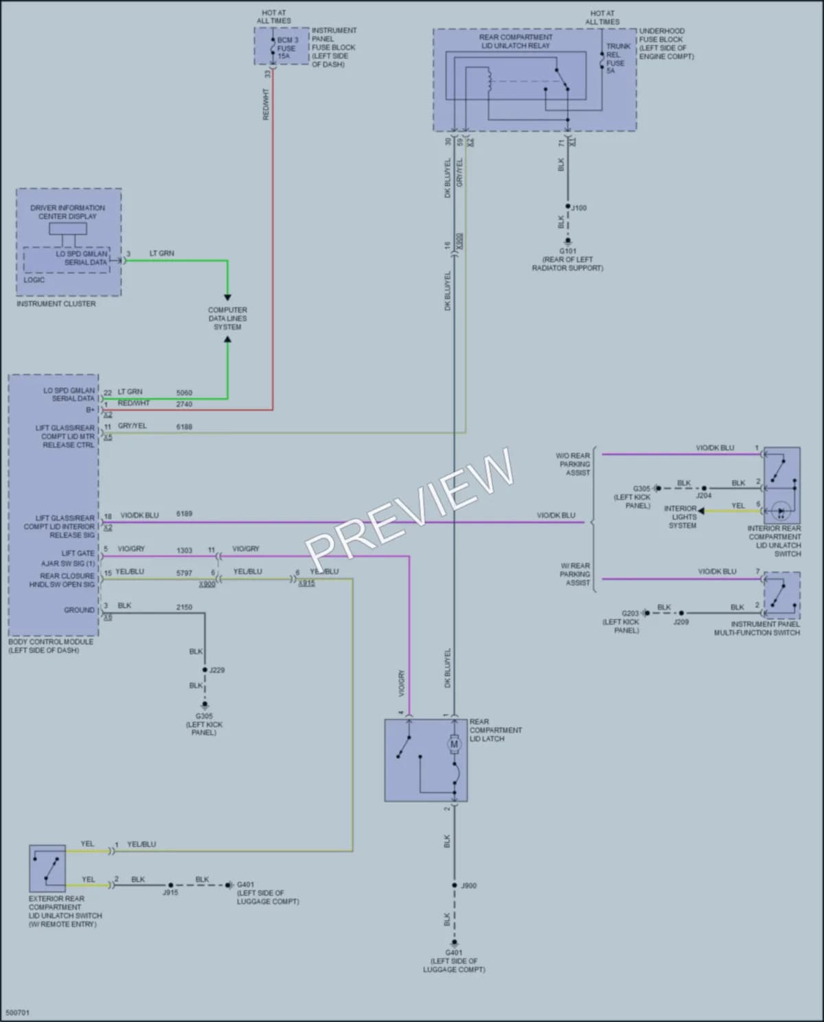 2016 Chevrolet Impala Trunk Tailgate Fuel Door wiring diagram preview