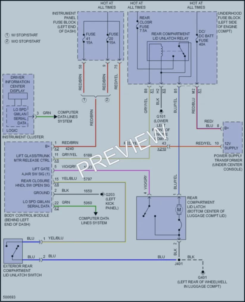 2016 Chevrolet Malibu Trunk Tailgate Fuel Door wiring diagram preview