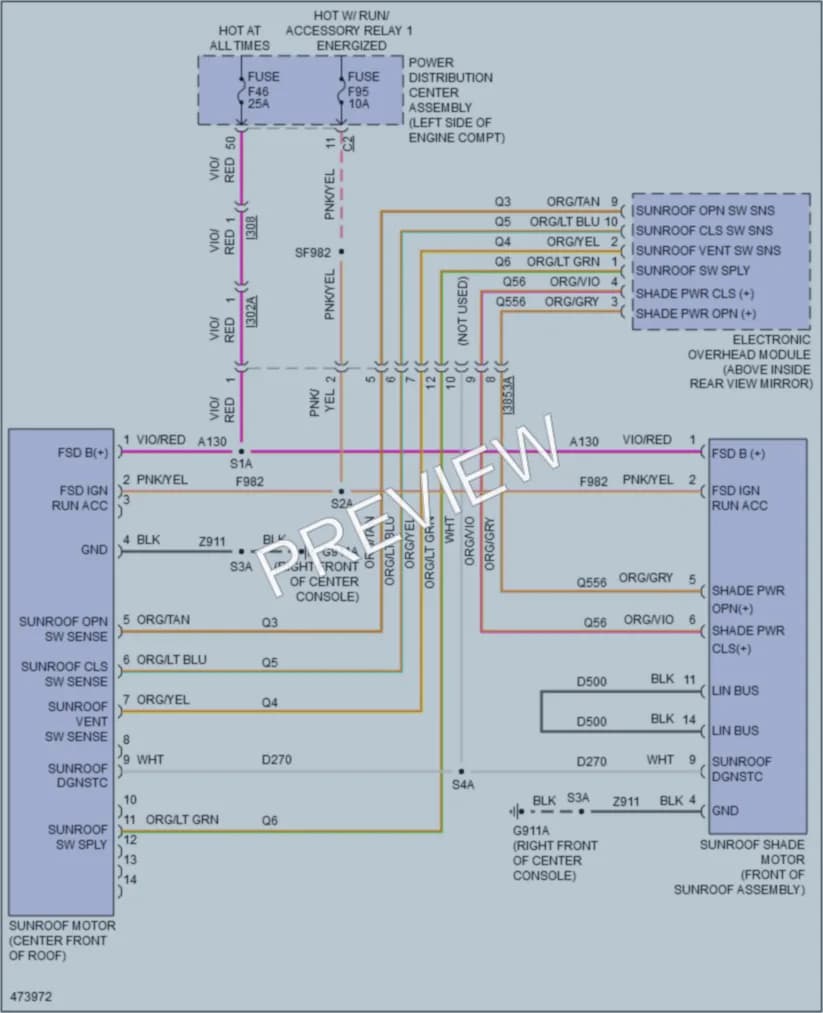 2016 Chrysler 200 Power Top Sunroof wiring diagram preview