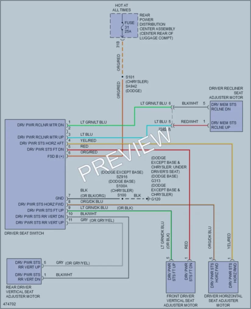 2016 Chrysler 300 Power Seats wiring diagram preview