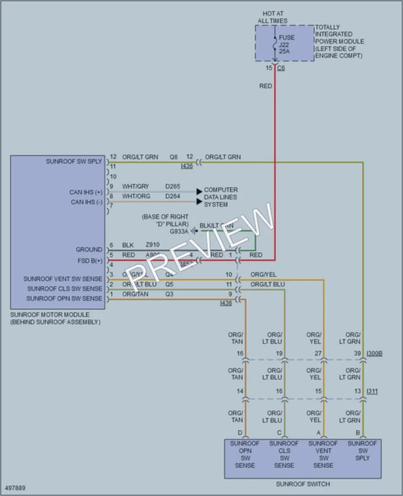 2016 Chrysler TownCountry Power Top Sunroof wiring diagram preview