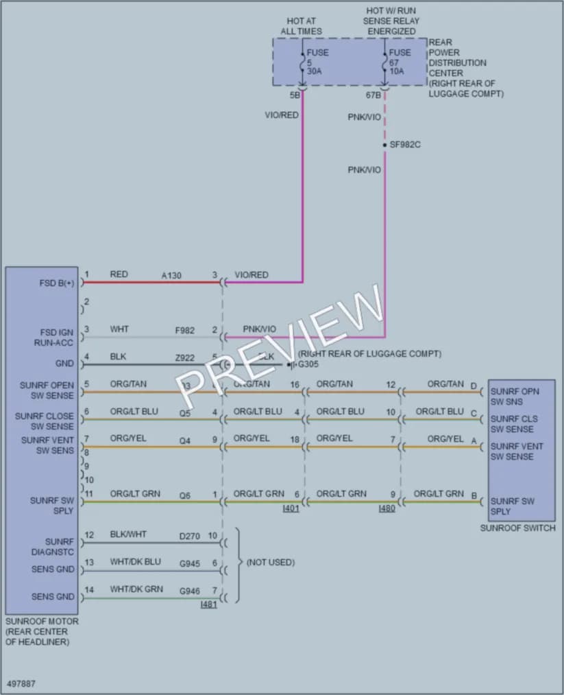 2016 Dodge Challenger Power Top Sunroof wiring diagram preview