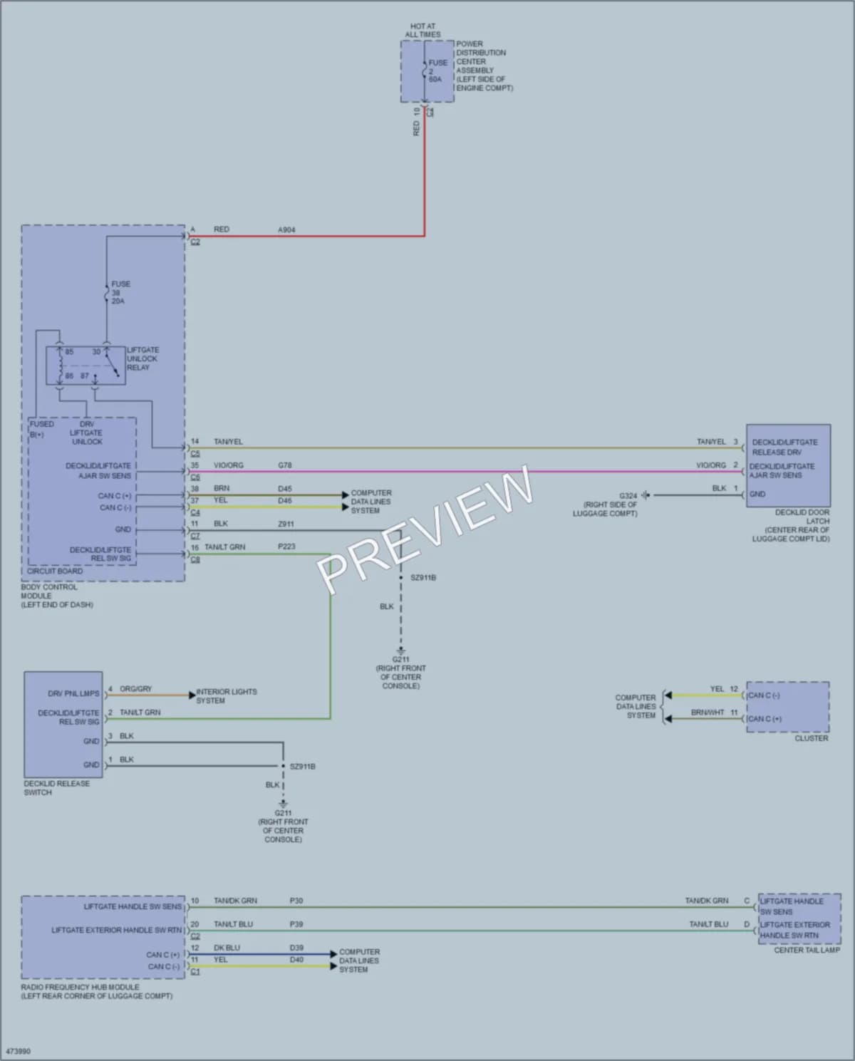 2016 Dodge Dart Trunk Tailgate Fuel Door wiring diagram preview