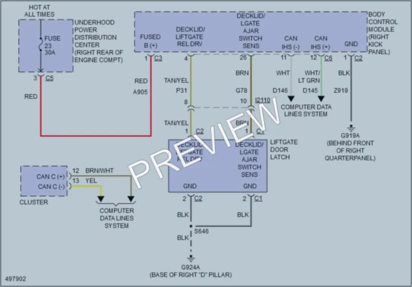 2016 Dodge Durango Trunk Tailgate Fuel Door wiring diagram preview