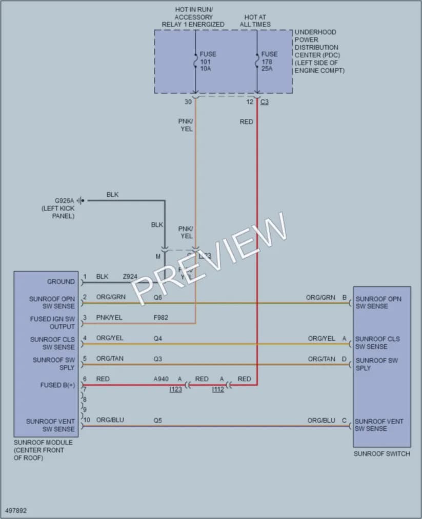 2016 Dodge Journey Power Top Sunroof wiring diagram preview