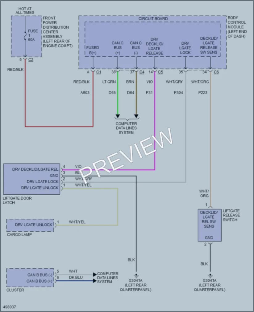 2016 Fiat 500L Trunk Tailgate Fuel Door wiring diagram preview