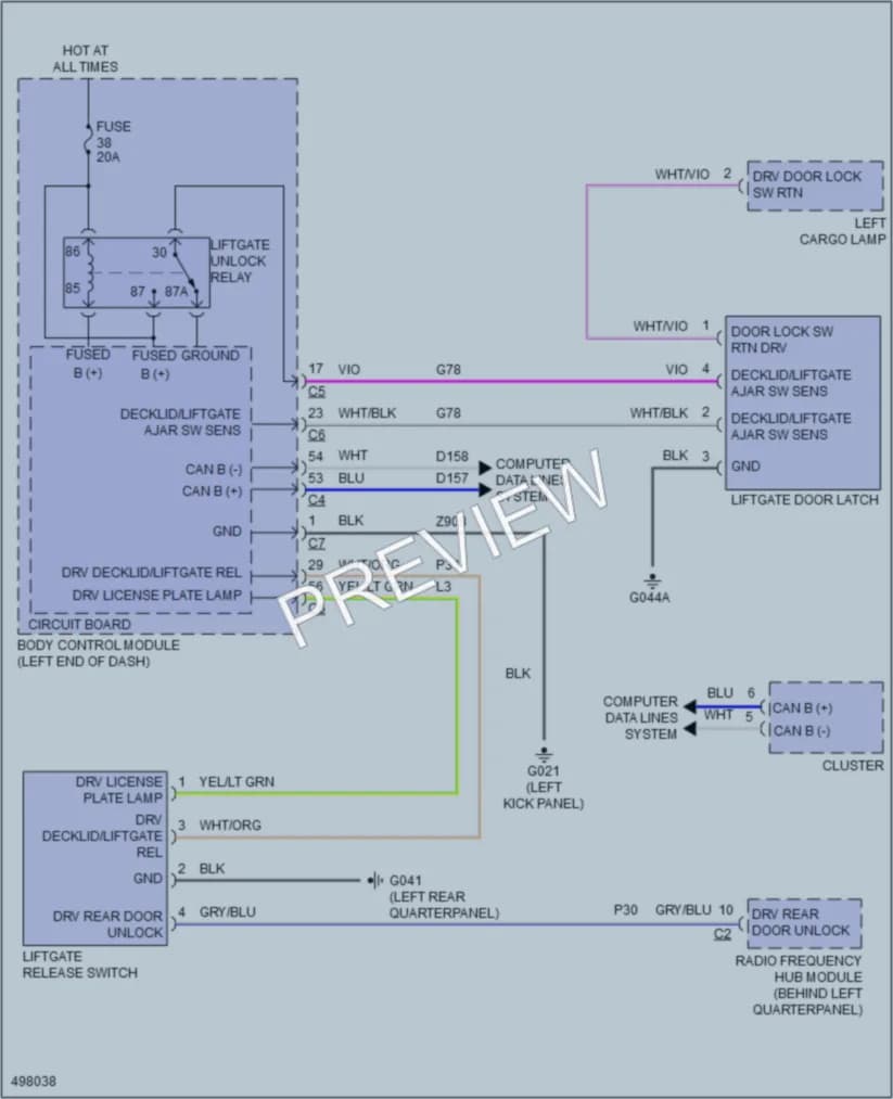 2016 Fiat 500X Trunk Tailgate Fuel Door wiring diagram preview
