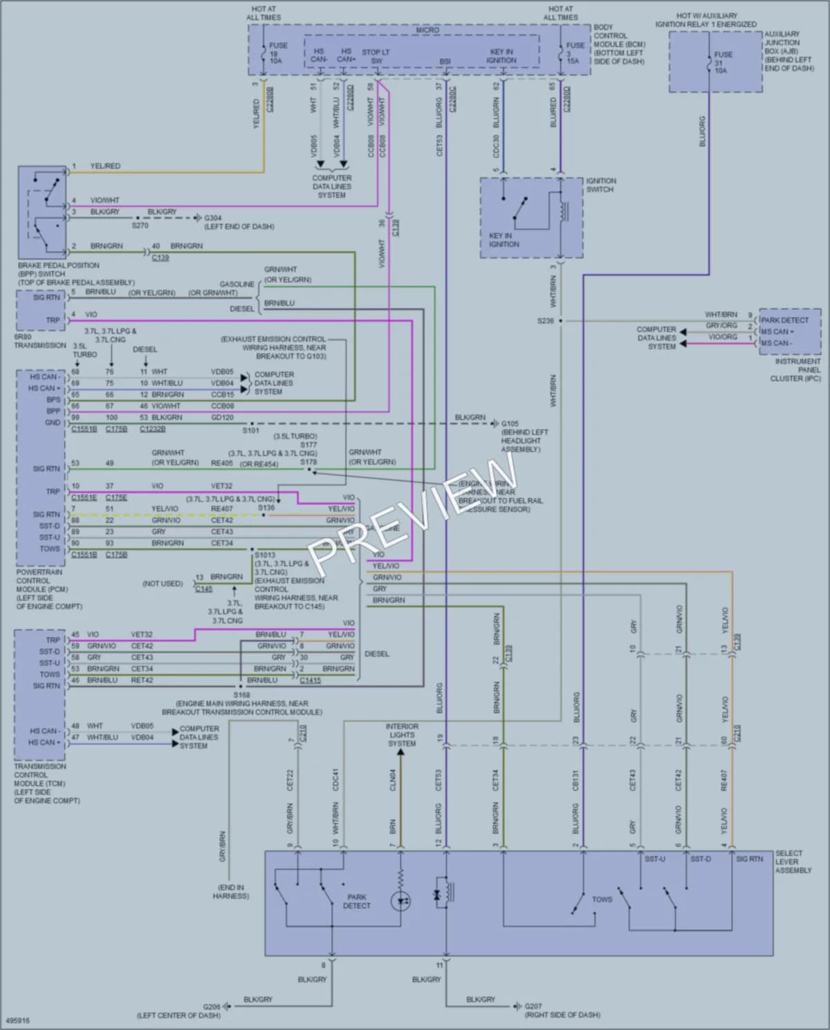 2016 Ford 350HDTransit Shift Interlock wiring diagram preview