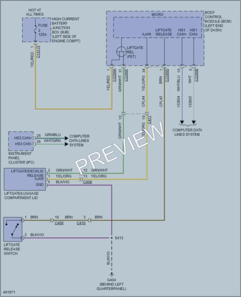 2016 Ford Edge Trunk Tailgate Fuel Door wiring diagram preview