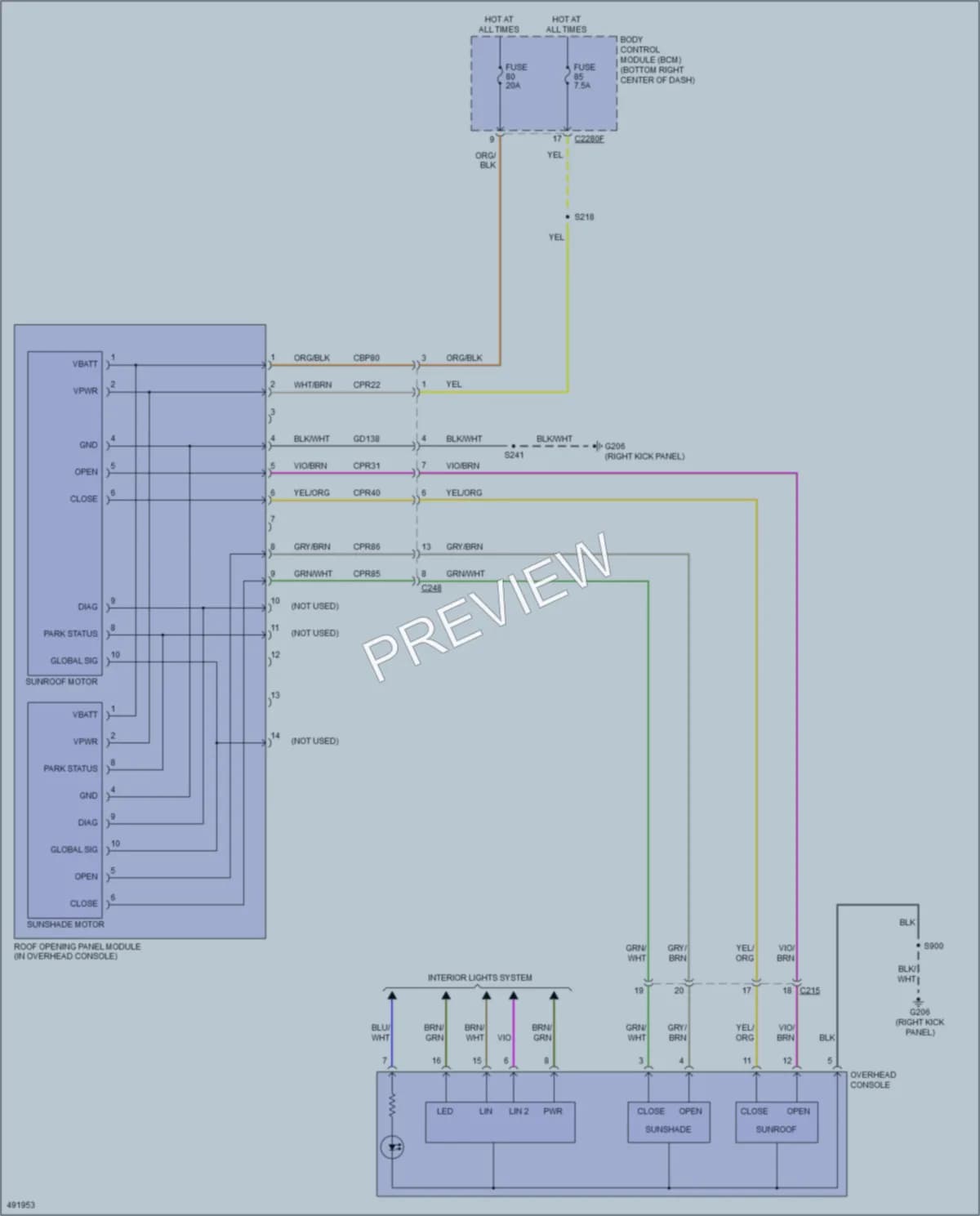2016 Ford Escape Power Top Sunroof wiring diagram preview