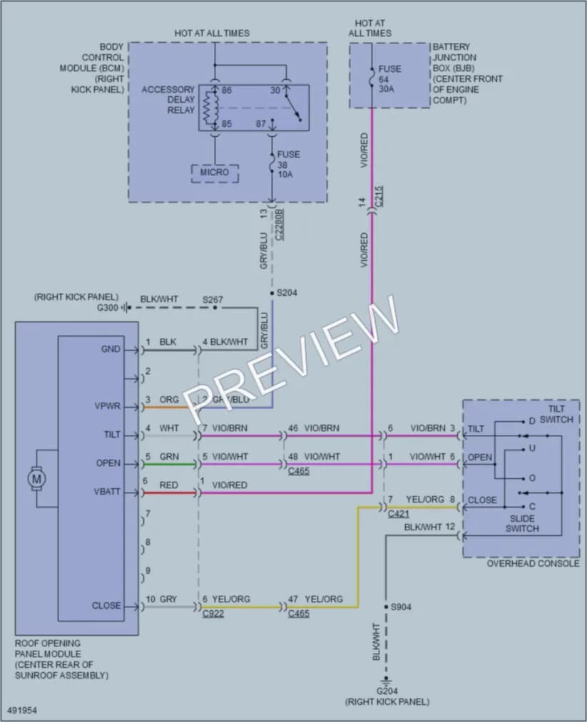 2016 Ford ExpeditionMAX Power Top Sunroof wiring diagram preview