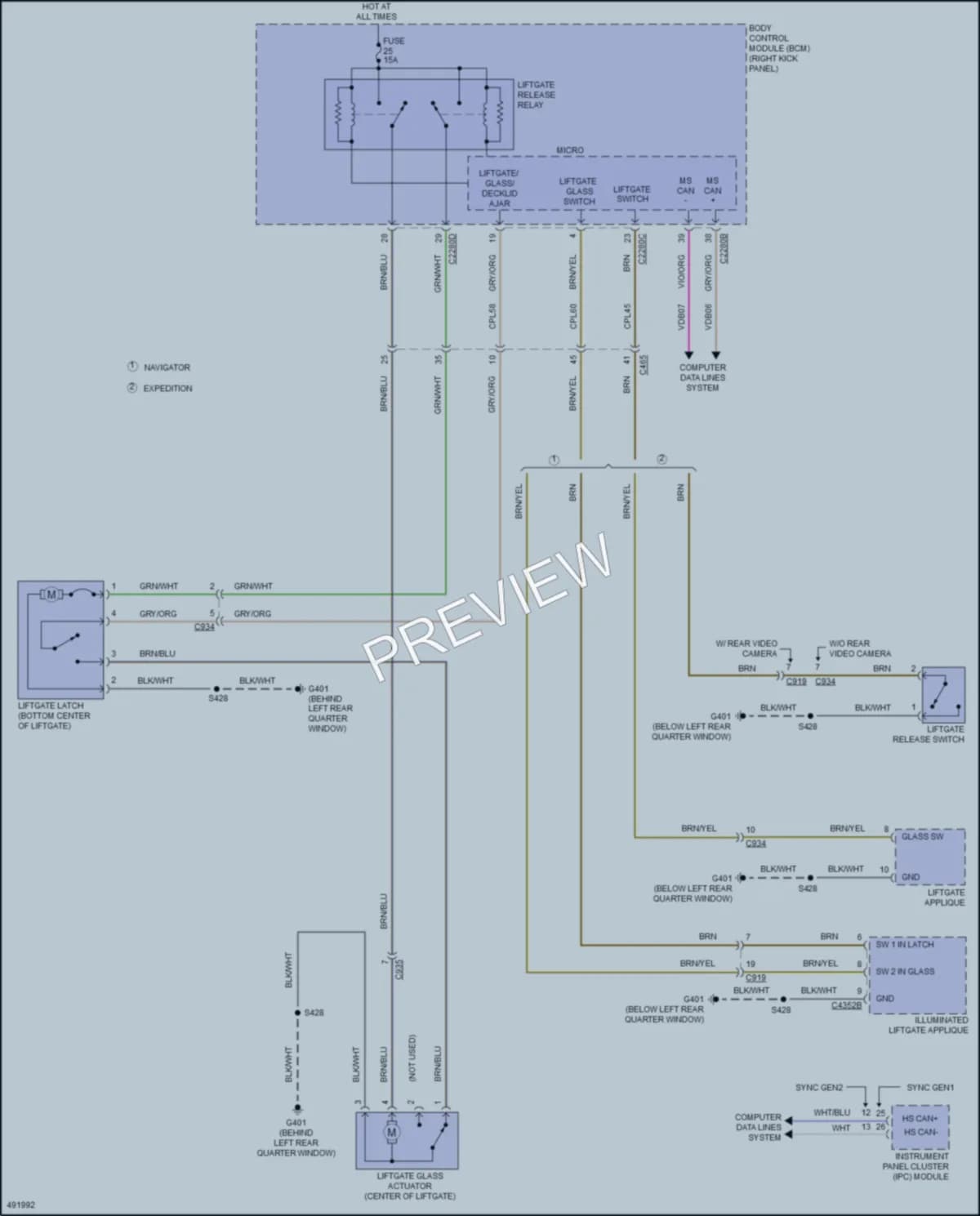 2016 Ford ExpeditionMAX Trunk Tailgate Fuel Door wiring diagram preview
