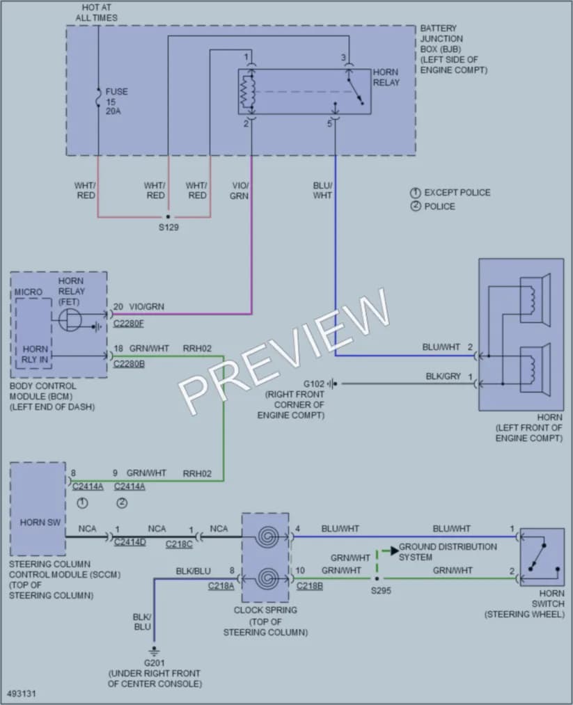 2016 Ford Explorer Horn wiring diagram preview