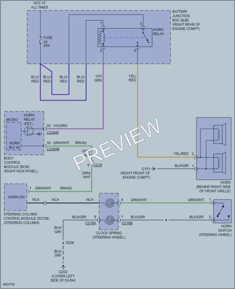 2016 Ford F150 Horn wiring diagram preview