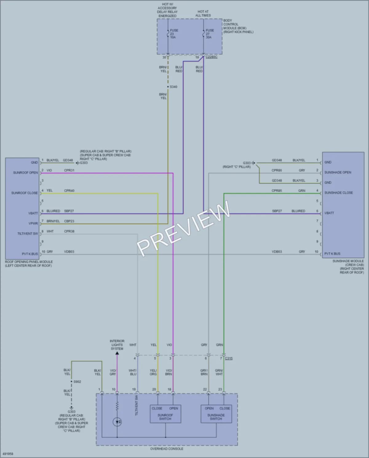 2016 Ford F150 Power Top Sunroof wiring diagram preview