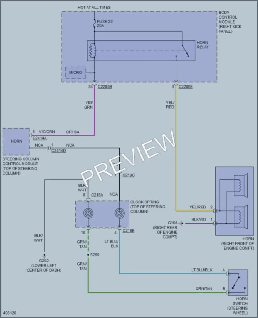 2016 Ford F550ChsCab Horn wiring diagram preview