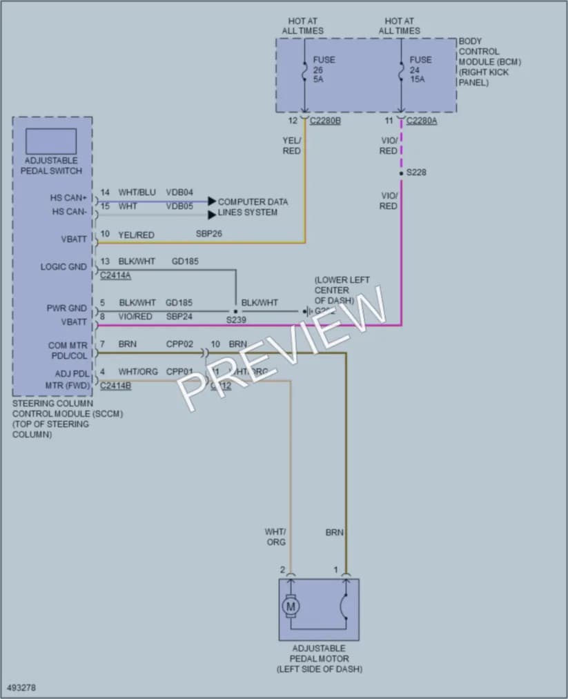 2016 Ford F550ChsCab Power Seats wiring diagram preview
