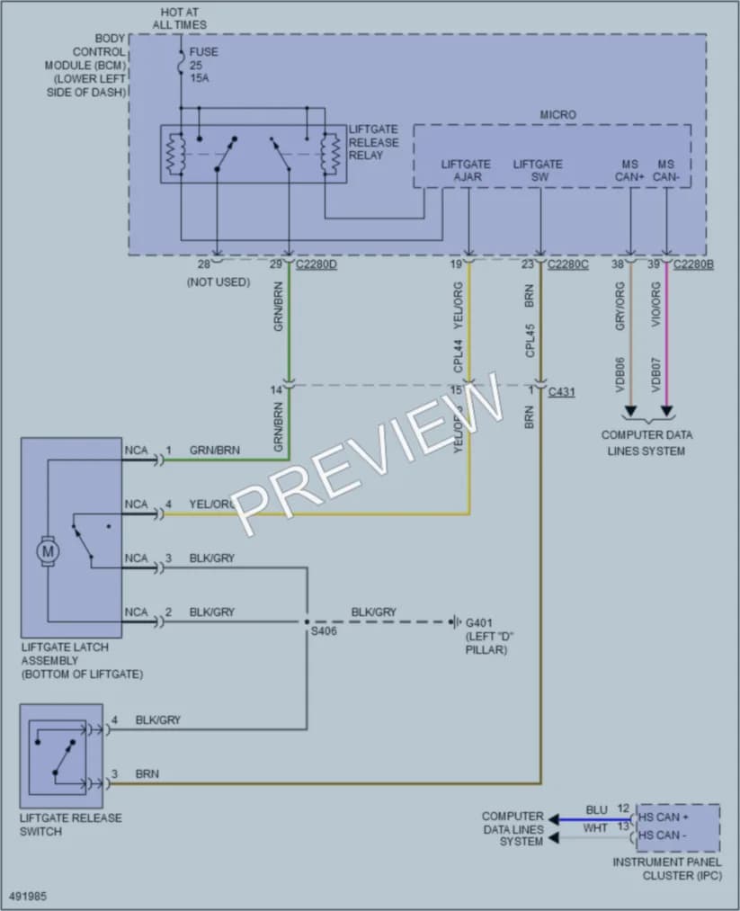 2016 Ford Flex Trunk Tailgate Fuel Door wiring diagram preview