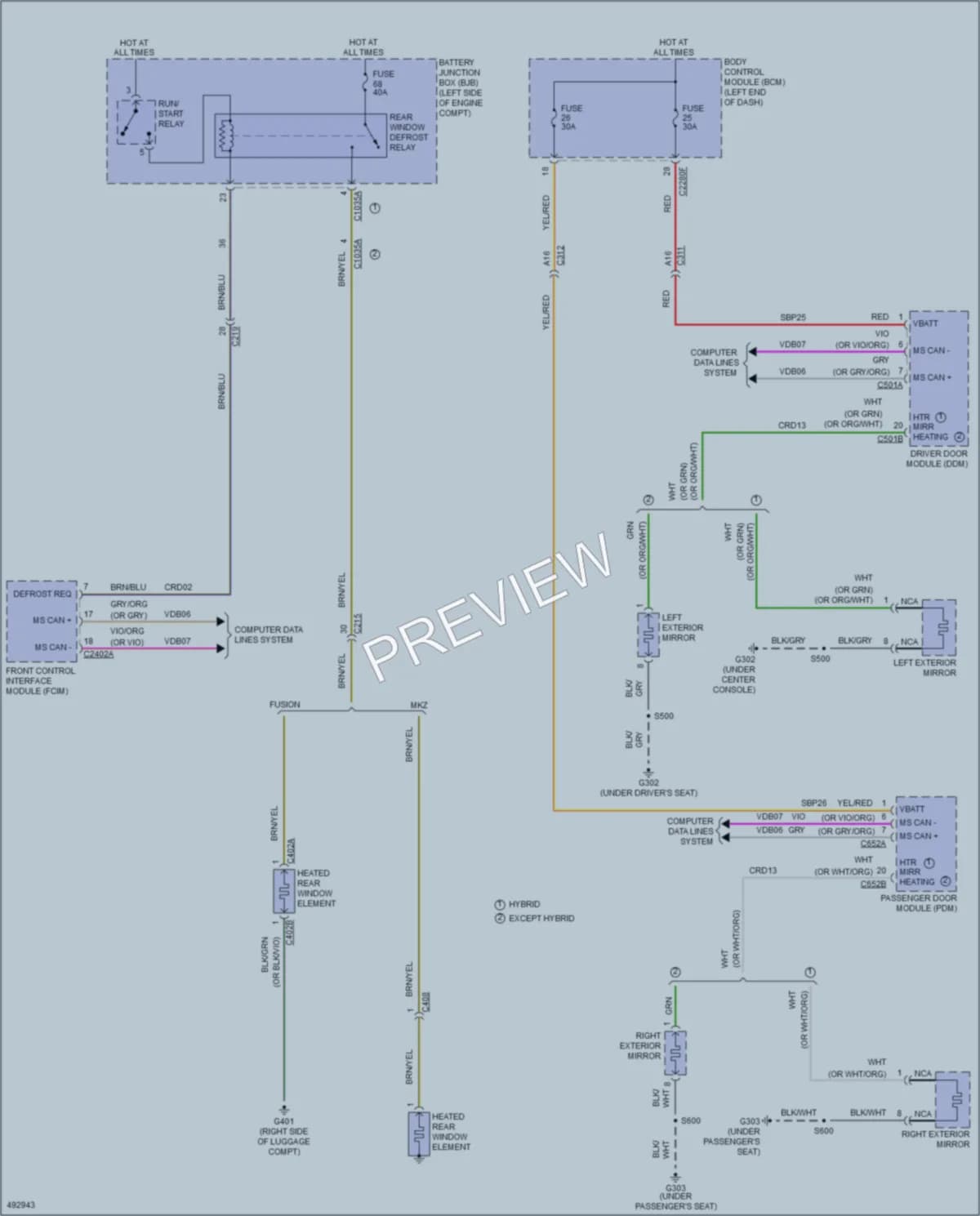 2016 Ford Fusion Defoggers wiring diagram preview