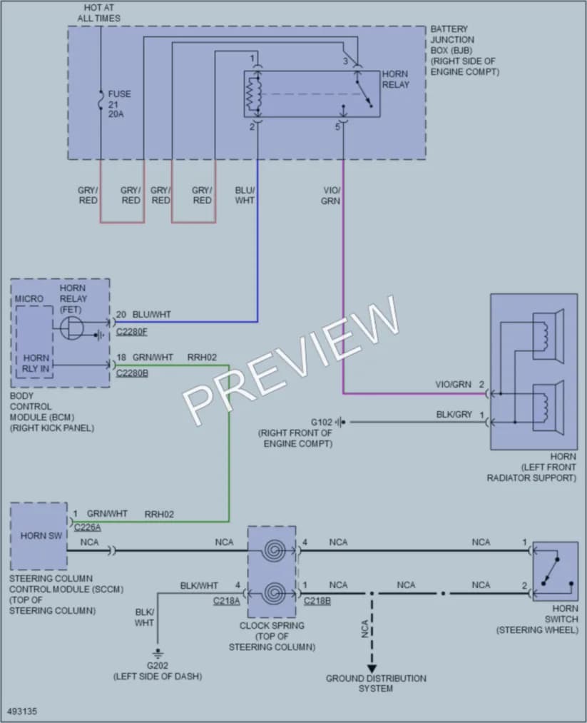 2016 Ford Mustang Horn wiring diagram preview