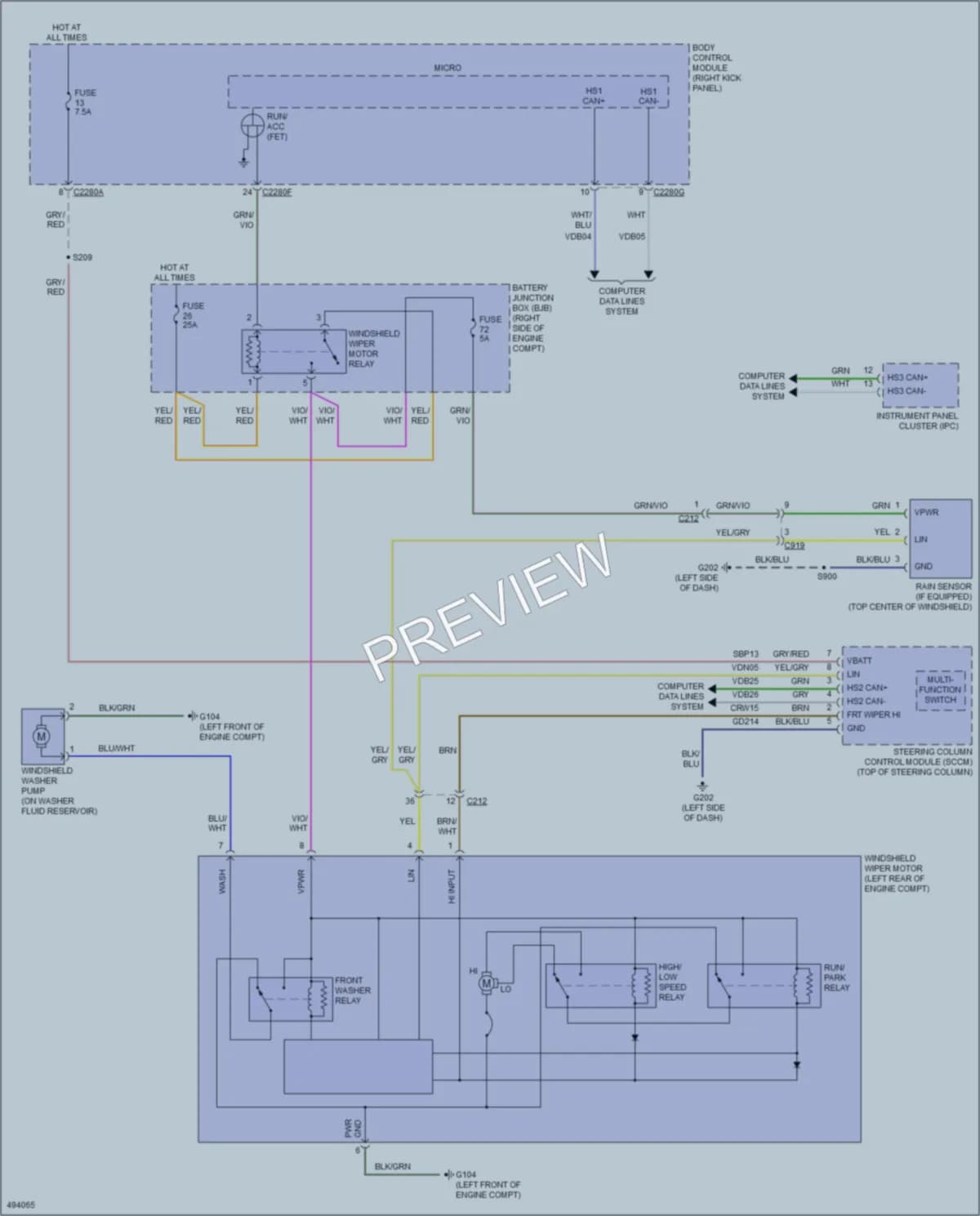 2016 Ford Mustang Wiper Washer wiring diagram preview