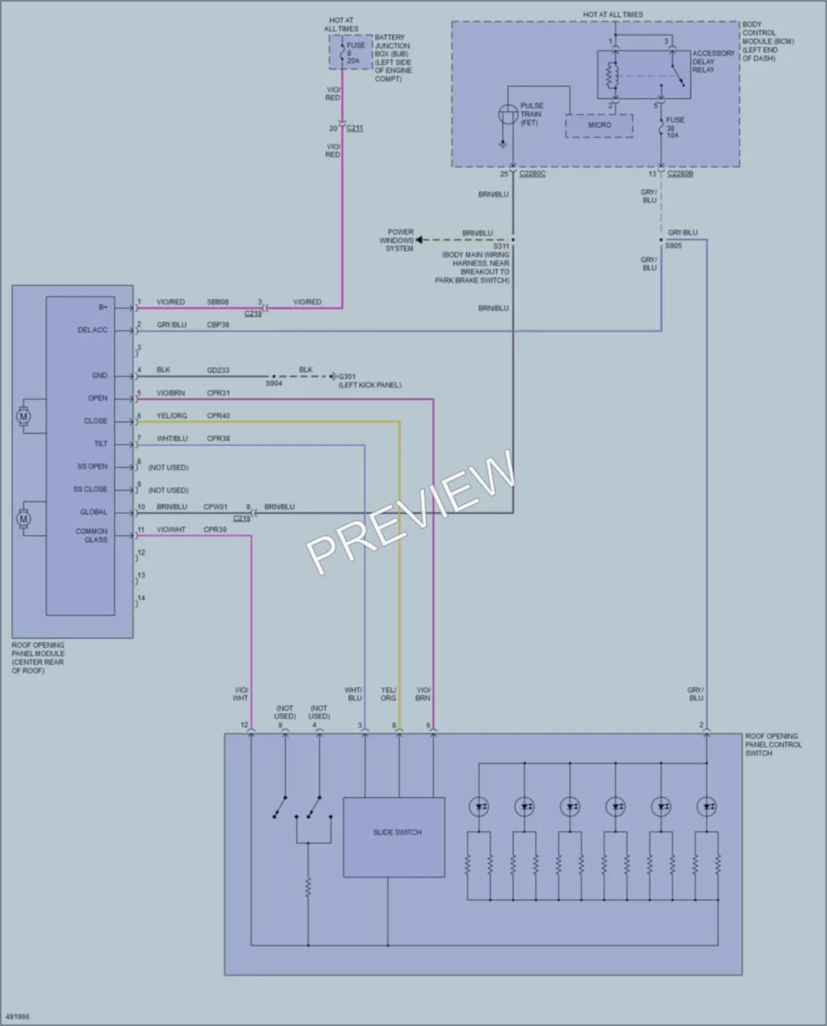 2016 Ford Taurus Power Top Sunroof wiring diagram preview