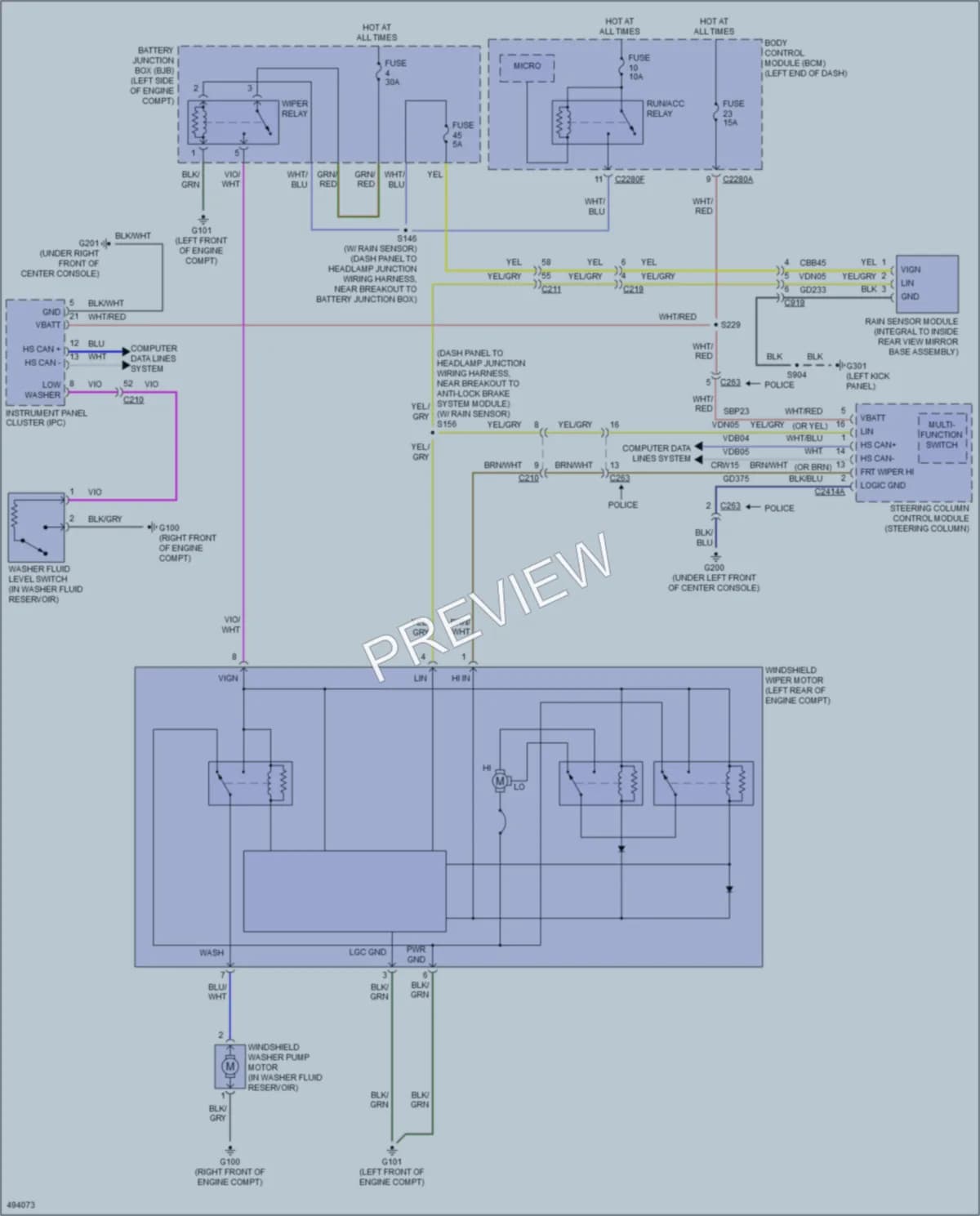 2016 Ford Taurus Wiper Washer wiring diagram preview
