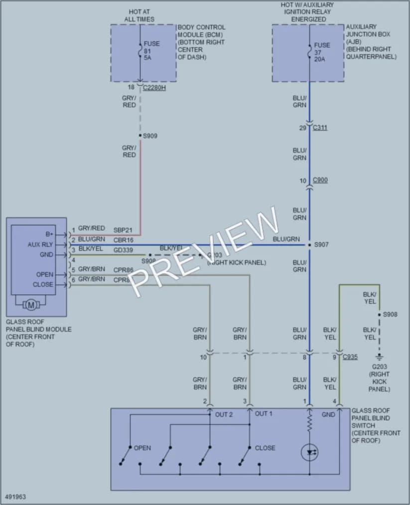 2016 Ford TransitConnect Power Top Sunroof wiring diagram preview