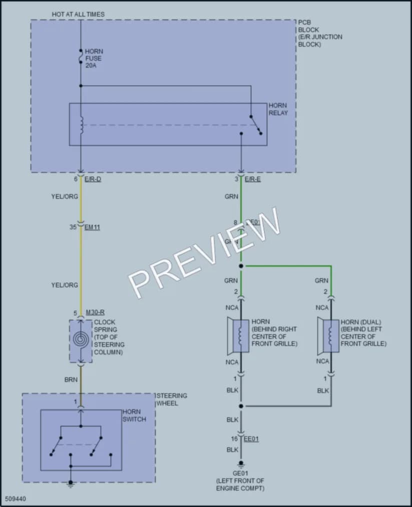 2016 Hyundai SonataHybrid Horn wiring diagram preview