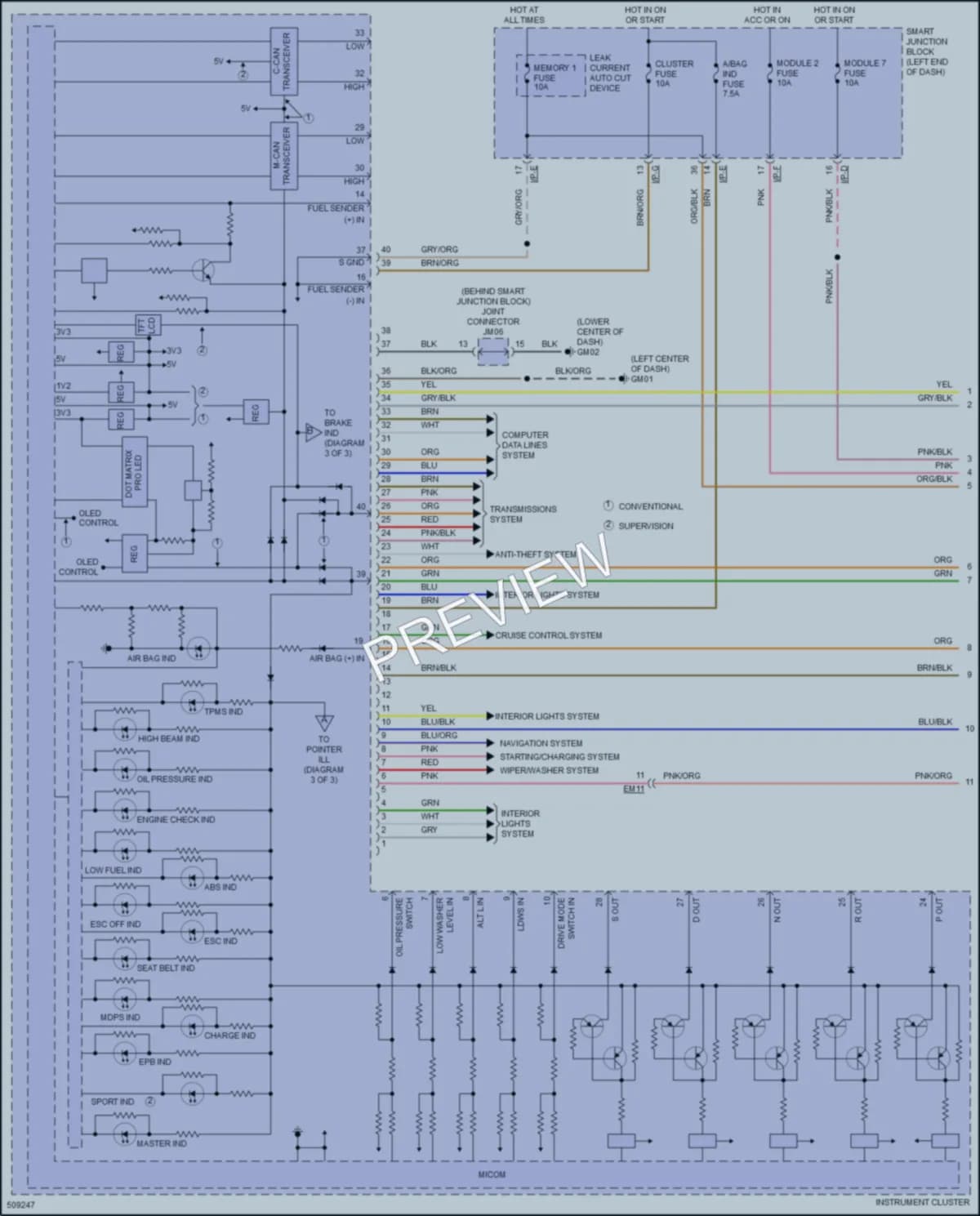 2016 Hyundai SonataHybrid Instrument Cluster wiring diagram preview